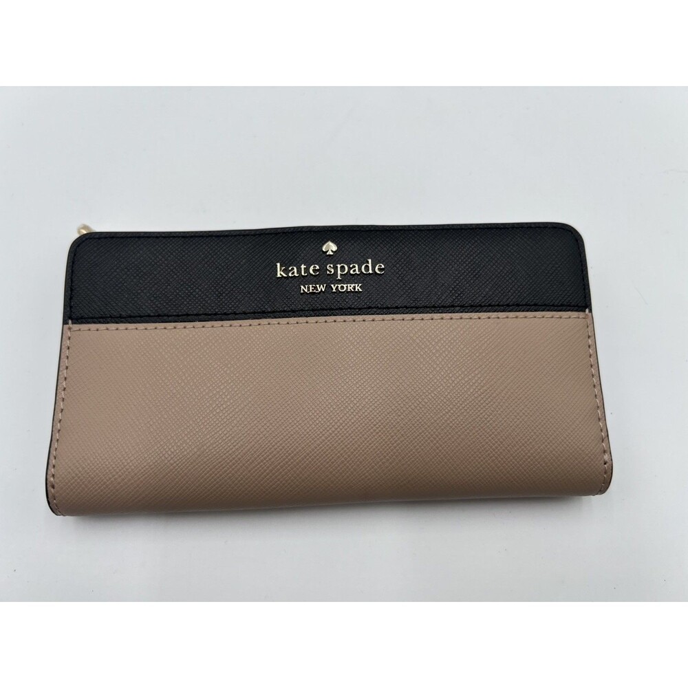 Kate Spade Staci Wallet Madison Colorblock Large Slim Bifold Wallet Black Beige.